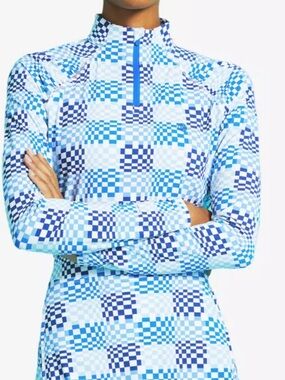 G Fore Gradient Checked Golf 1/4 Zip Polo Shirt Women S White Blue Tennis